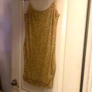 Oh Polly, Gold beaded mini dress